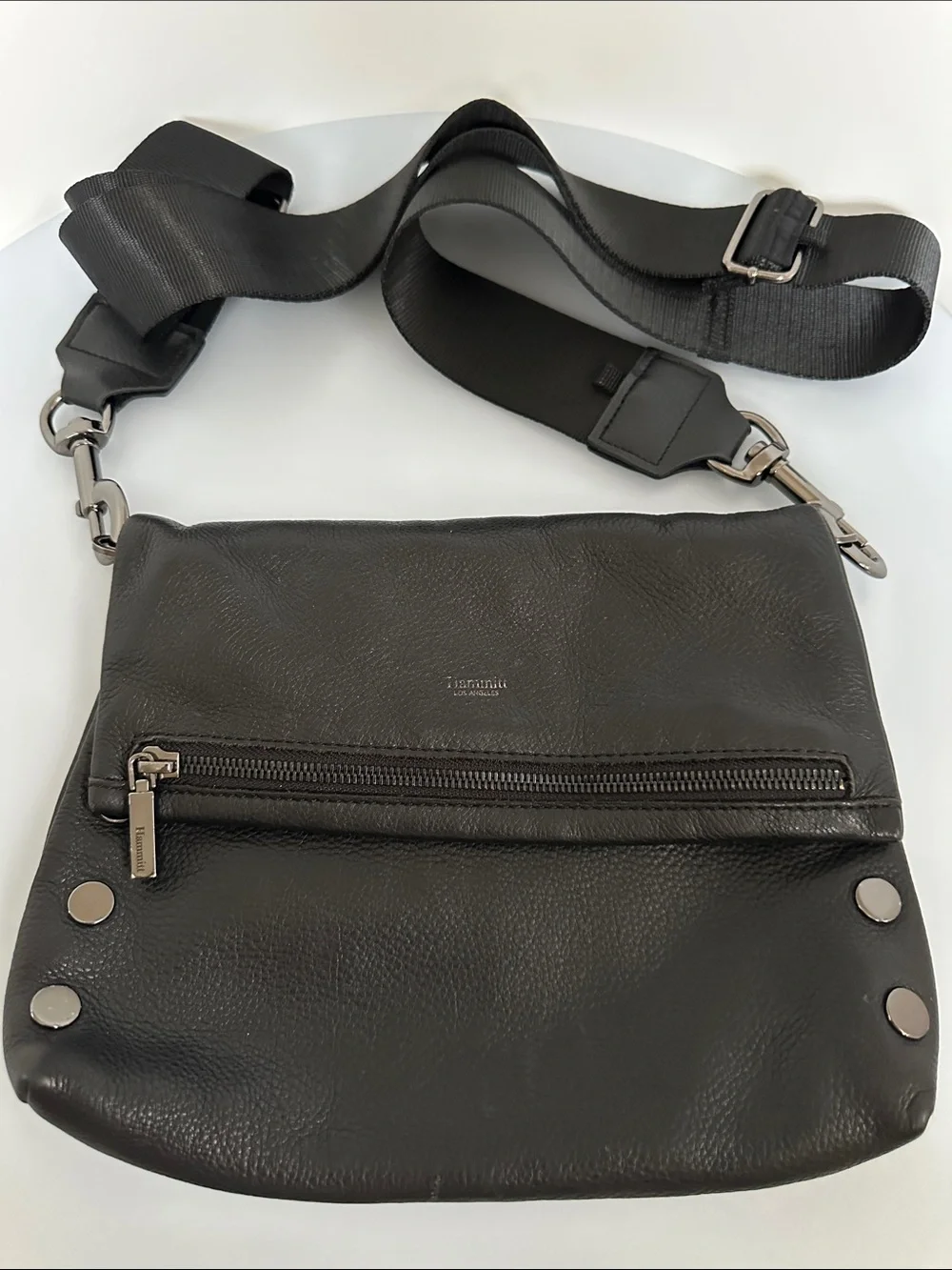 HAMMITT VIP MEDIUM Leather Black Gunmetal Crossbody Clutch